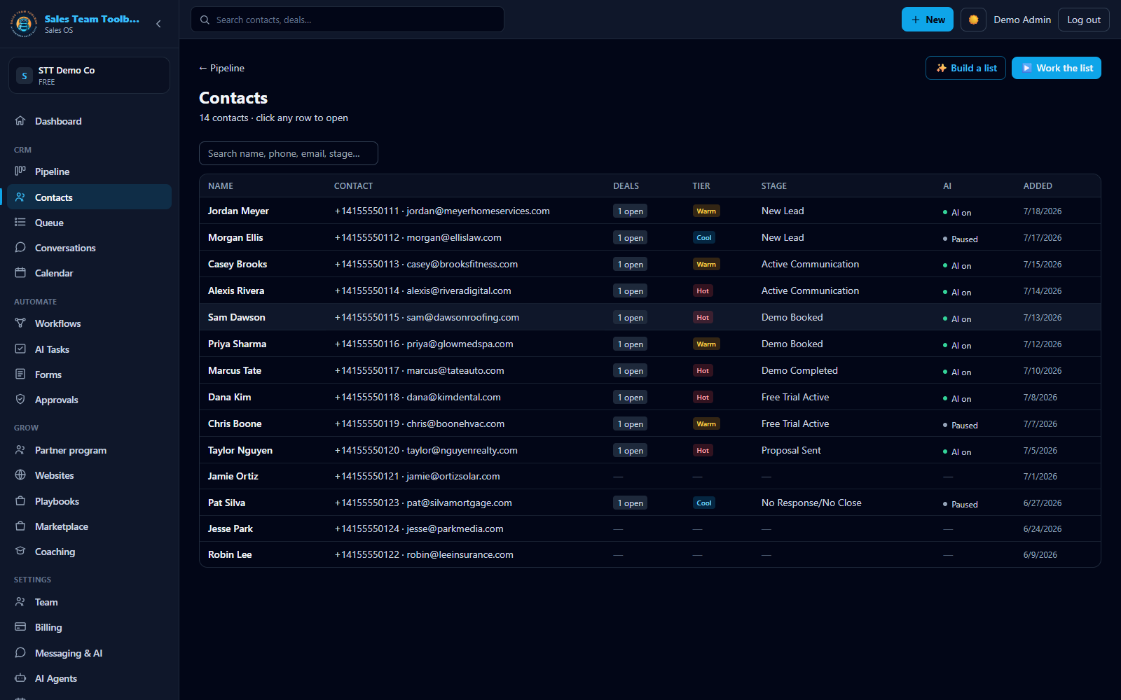 The contacts list — your full customer database