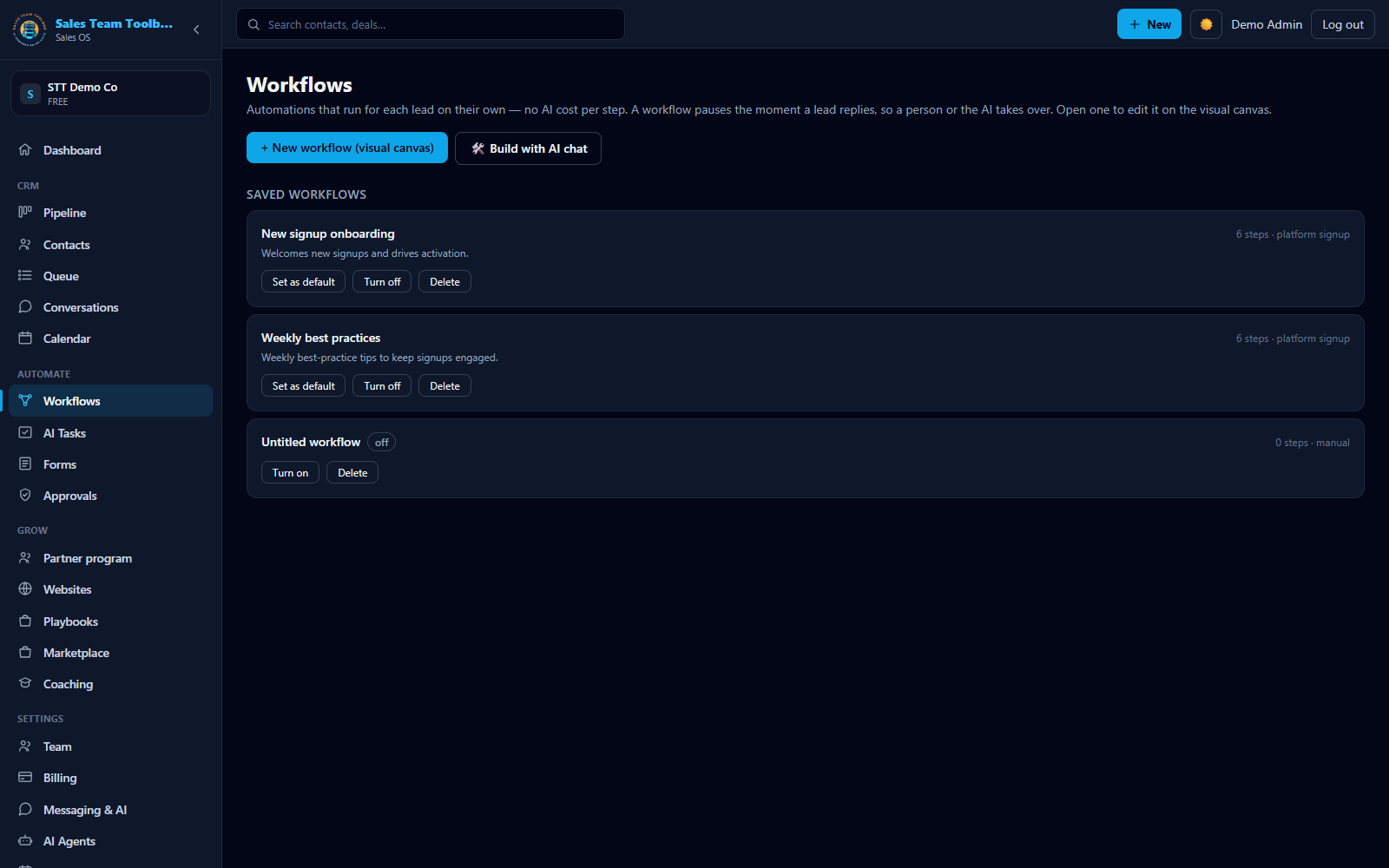 The visual workflow builder canvas